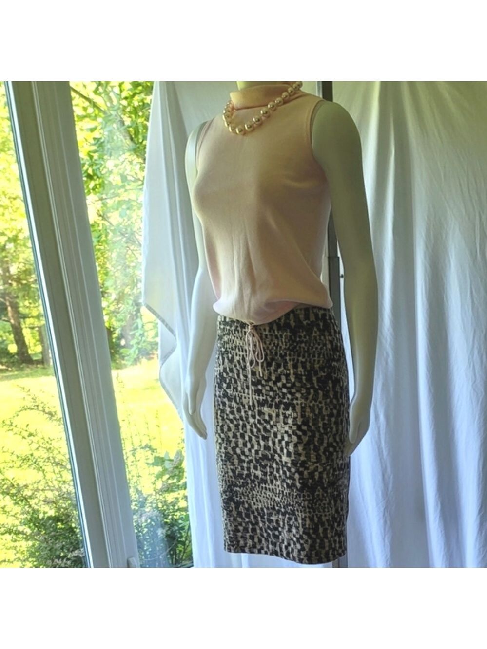 Ann Taylor Brown Tan Line Abstract Print Midi Skirt Size 12